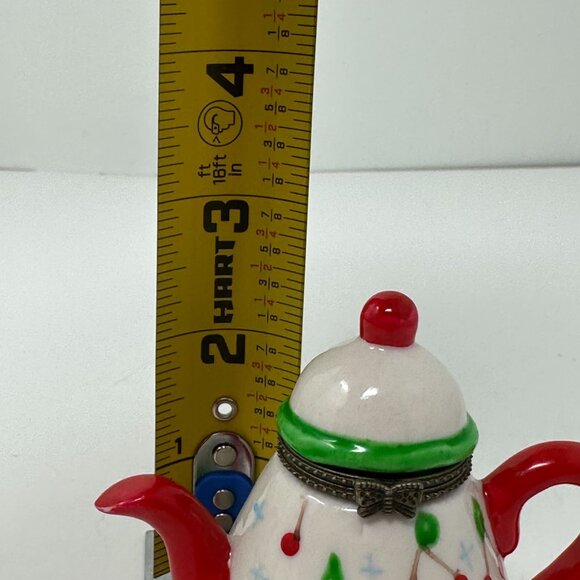 Vintage Mini Teapot Trinket Box Red Green Ceramic Hinged Cherry Holiday Decor - Picture 8 of 16